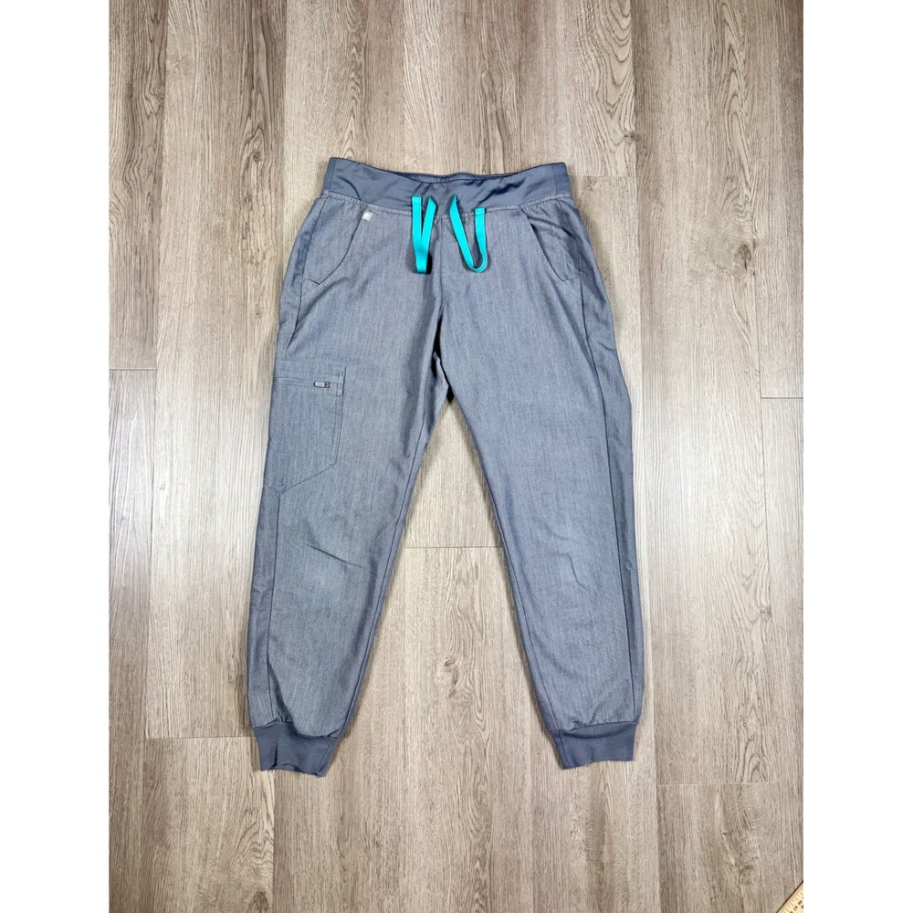 FIGS Technical Collection Jogger Scrub Pants Heather Gray Teal Drawstring Small